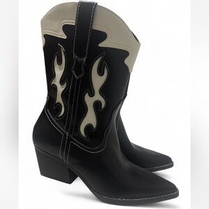 Women's Black and White Western Boots